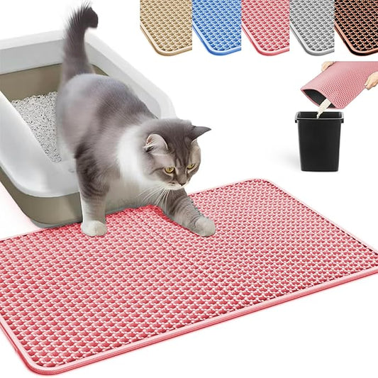 HCY&WLD Cat Litter Mat, Honeycomb Double Layer Cat Litter Trapping Mat, Waterproof Urine Proof Non-Slip, Scatter Control, Less Waste, Easier to Clean (Pink, 45" X 26")