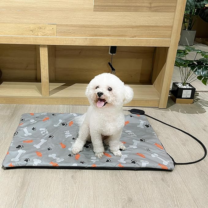 Pet Heating Pad, 32.7×20.5 inch Pressure Activated Heated Mat for Indoor Dogs Cats, 3 Adjustable Temperature with Chew Resistant Cord