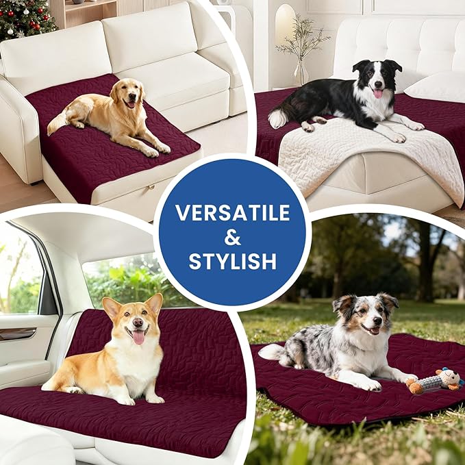 Waterproof Couch Covers for Pets, Waterproof Dog Bed Cover, Anti-Slip Soft Dog Blankets, Couch Cover for Dogs Washable, Pet Blanket for Puppy Large Dogs Christmas (30x70 Inch, Burgundy)