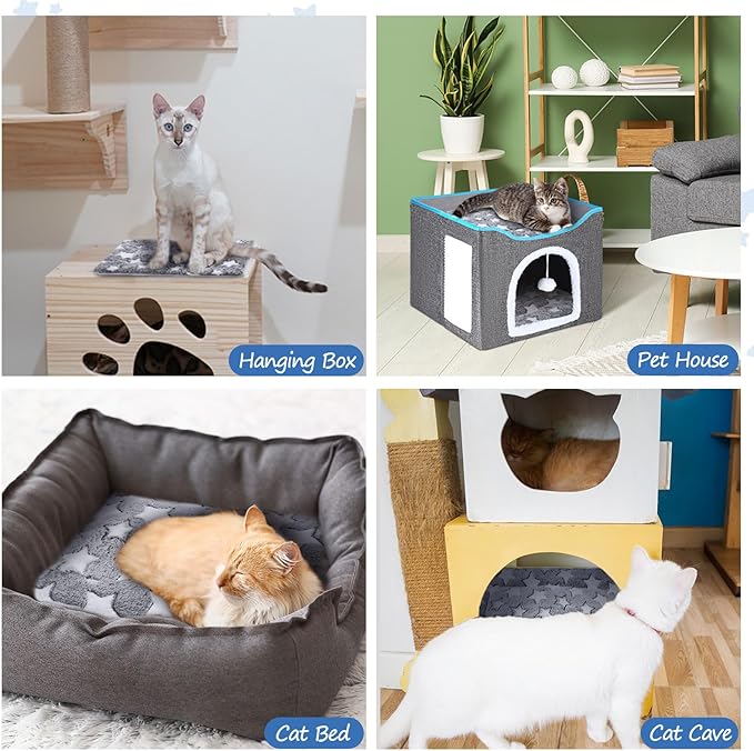 VitalCozy 2 Pack Self Warming Cat Mat Self Heating Pad Bed Reversible Machine Washable Reflects Body Heat Warm Thermal Pet Pad Crate Blanket for Feral and Indoor Cat (Grey,12'' X 12'',Star)