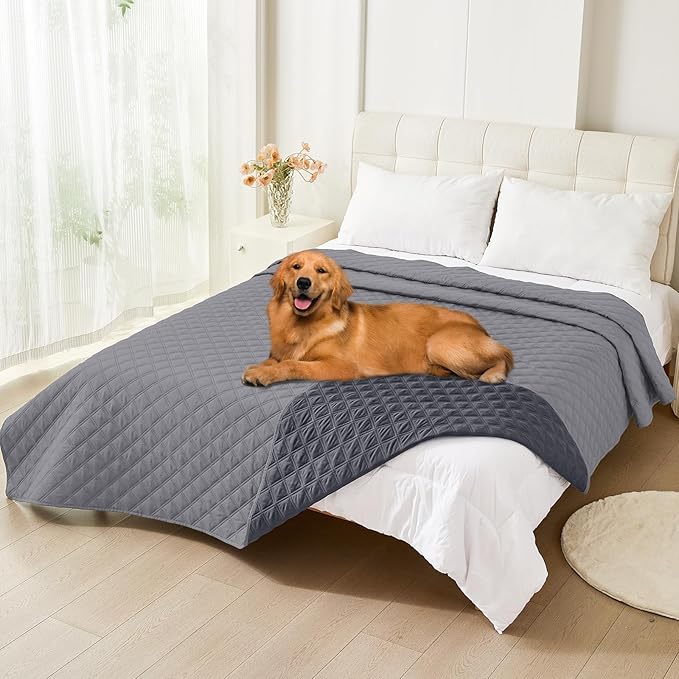 Smiry Waterproof Dog Bed Cover Pet Blanket, Soft Washable Dog Blanket for Furniture Bed Couch Sofa Reversible, Checkered (82"x120", Grey/Dark Grey)