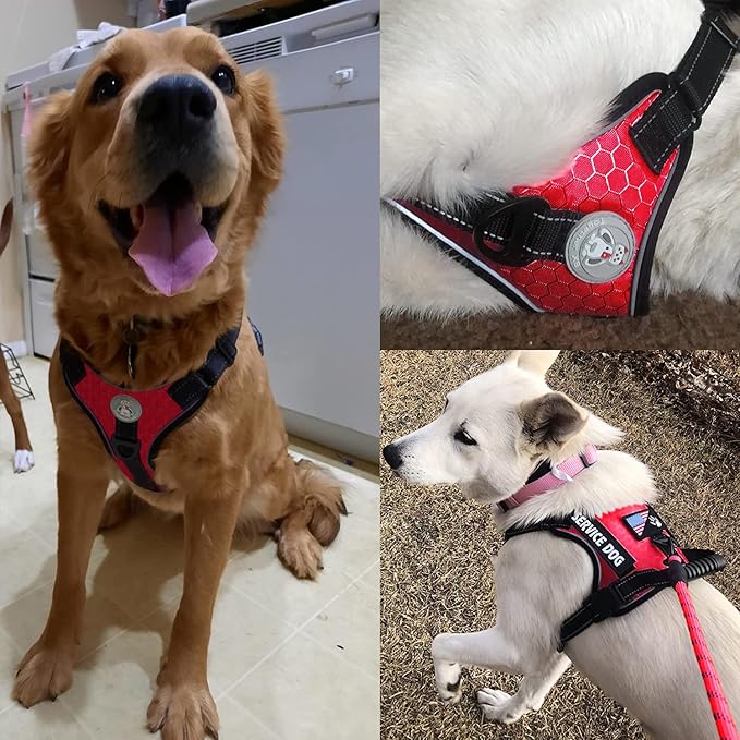 Cymiler Service Dog Vest,No-Pull Dog Harness and Leash Set,Adjustable Oxford Reflective Service Dog Vest Harness with Handle for Outdoor Walking Training,Easy Control for Small Medium Large Dogs