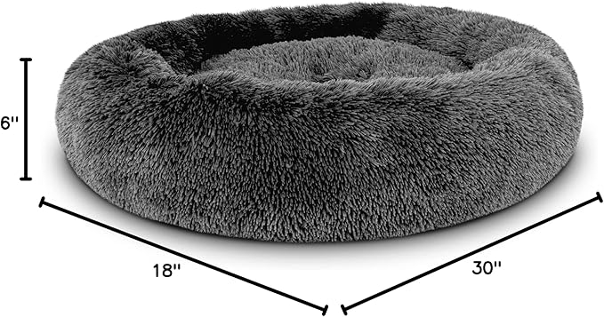 The Dog’s Bed Sound Sleep Donut Dog Bed, Medium Dark Grey Fur Calming Nest Bed, Veterinary Approved