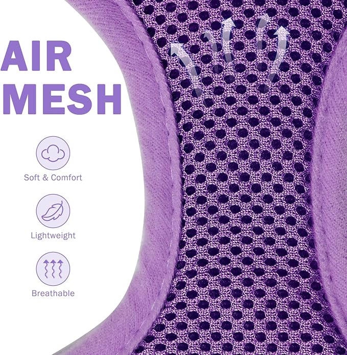 SCENEREAL No Pull Dog Harness Collar and Leash Set Small Medium Sized Dog, Soft Mesh Step in Puppy Harnesses, No Chock Plaid Adjustable Pet Vest for Outdoor Walking Training and Running, Purple XS