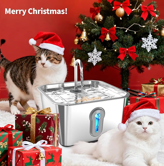 4L/135oz Large Cat Water Fountain Stainless Steel with 4 Filters Pet Water Fountain for Cats Quiet Indoor Pets Dog Small Animal Automatic Dog Water Dispenser for Drinking Watering Supplies