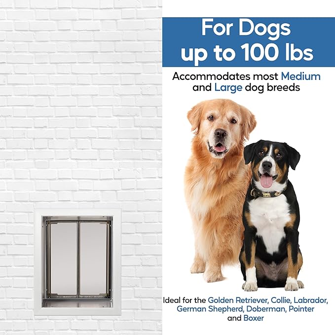 PlexiDor Performance Pet Doors for Dogs and Cats - Wall Mount Dog Door with Lock and Key - White, Large Size