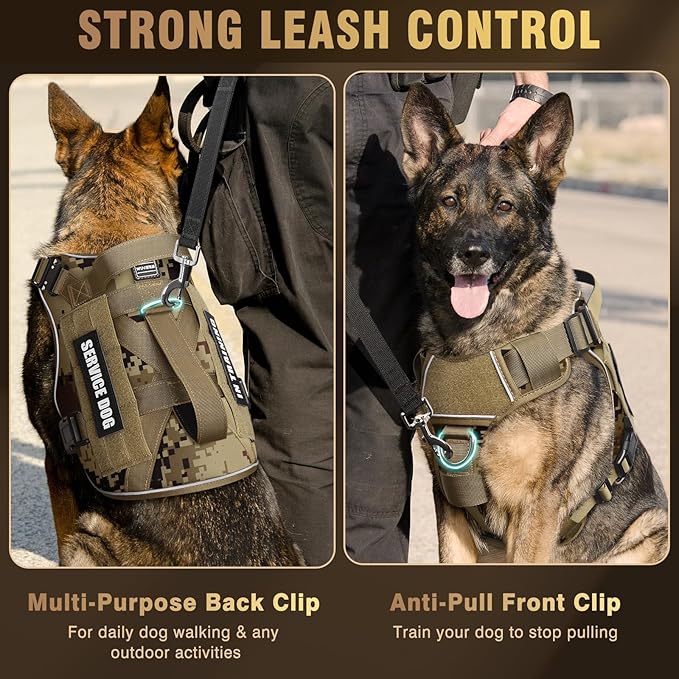 WINSEE Tactical Dog Harness for Medium Dog, Heavy Duty Service Working MOLLE Vest with 10 Pet Patches, 2X Metal Buckle Vest for Training Hunting Walking