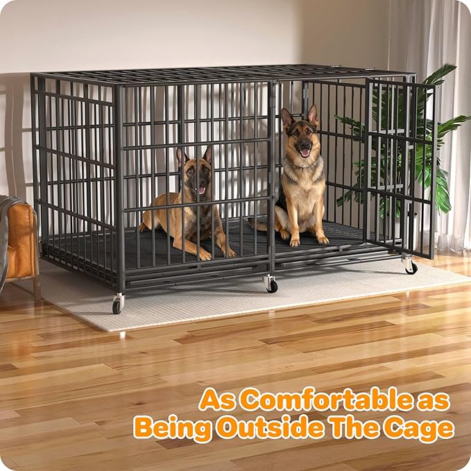 Heavy Duty Dog Crate 78 Inch, Indestructible Dog Crate with Removable Tray, Escape Proof & High Anxiety Dog Kennel Indoor, Metal Dog Cage with Wheels for Large Dogs, XL XXL XXXL