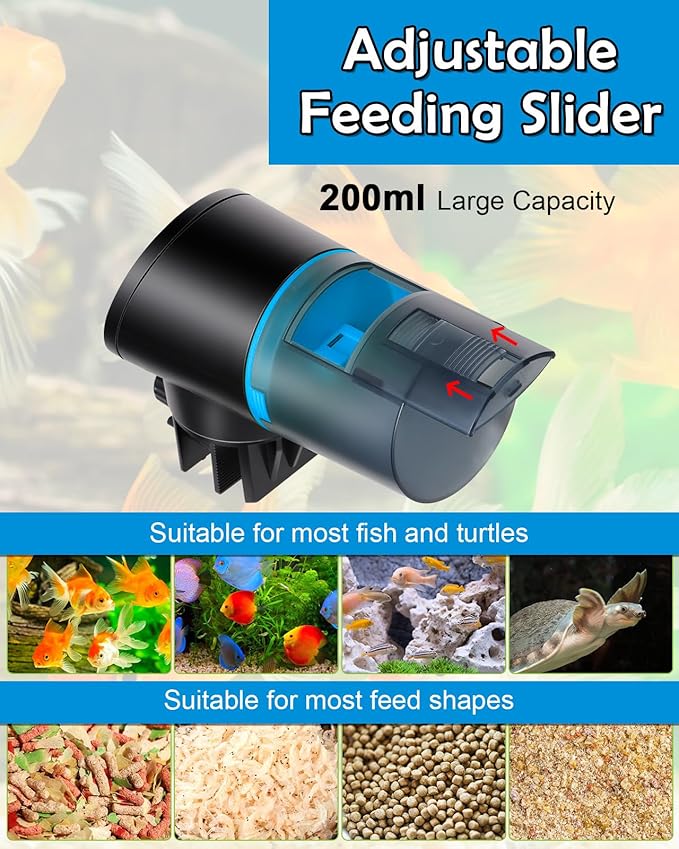Automatic Fish Feeder for Aquarium - Rechargeable Fish Food Auto Dispenser Vacation Turtle Feeder with USB Charger Cable，LCD Screen, Customized Schedule (Blue)