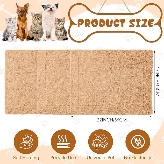 Novabright 3 Pack Self Warming Cat Bed 17x22 Inch Self Heating Dog Mat Reflects Body Heat Extra Warm Thermal Pet Pad Washable Cat Dog Bed for Outdoor Indoor Large Kittens Puppy(Grey/Camel)