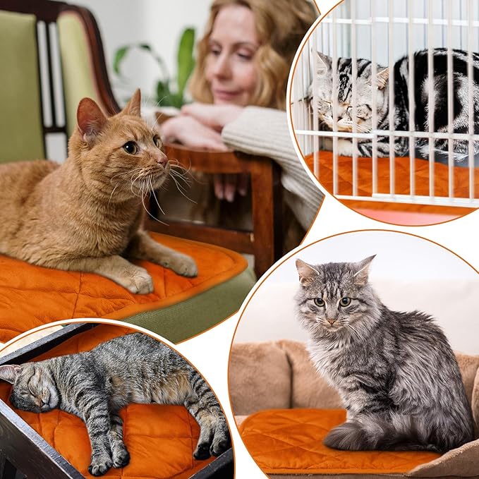 4 Pack Self Heating Cat Pad Self Warming Dog Mat Reflects Body Heat Extra Warm Thermal Pet Pad Washable Dog Cat Bed Crate Bed Mat Blanket(18 x 24 Inch,Orange)