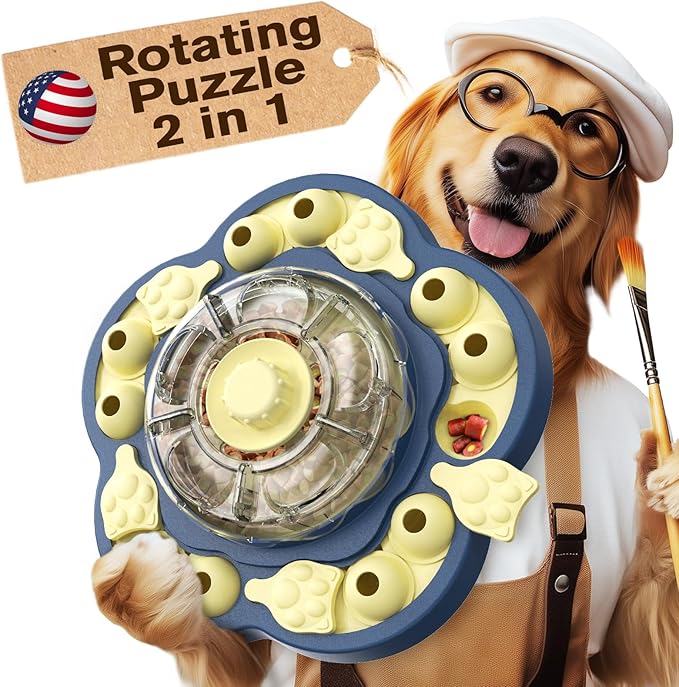 KADTC U.S. Brand & Design -3 Levels of Challenge - Spinning Dog Puzzle Toy for Small/Medium/Large Dogs Puzzles Feeder Treat Slow Dispenser Puppy Food Feeding Enrichment Toys Christmas & New Year Gift