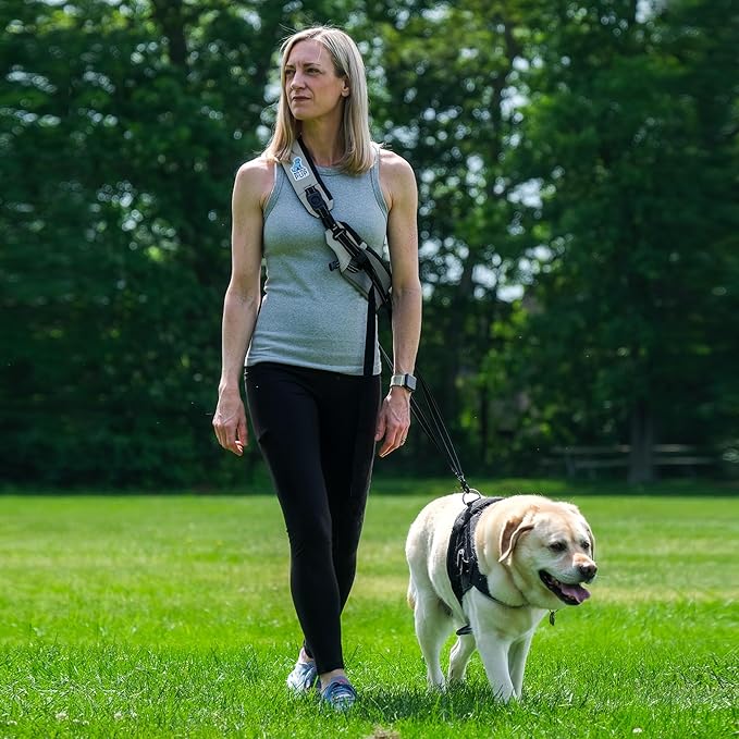 5-in-1 Reflective Cross-Body Dog Leash System, Hands-Free Design with Storage Pouch, Car Restraint, Hoist Support for Walking, Night Safety