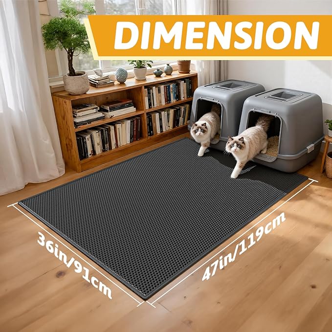 Pieviev Cat Litter Mat Double Layer Waterproof Urine Proof Trapping Mat 1 Pack (Black, 47x36 Inch (Pack of 1))