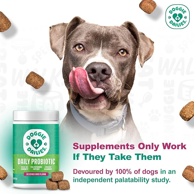 Doggie Dailies Probiotics for Dogs - Advanced Dog Probiotics with Prebiotics - Promotes Digestive Health - Supports Immune System and Overall Health (Duck) 225 Soft Chews
