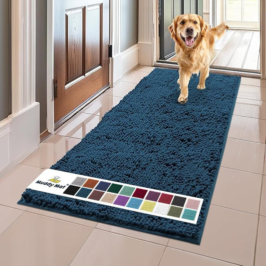 Muddy Mat® Shown on TV–Super Absorbent Microfiber Dog Door Mat for Muddy Paws, Non-Slip Washable Pet Rug, Quick Dry Chenille Entryway Carpet, Machine Washable Indoor Outdoor mat–Atlantic Blue 59"x24"