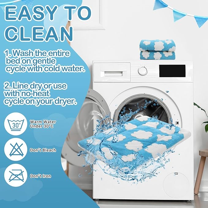 VitalCozy 2 Pack Self Warming Cat Mat Self Heating Pad Bed Reversible Machine Washable Reflects Body Heat Warm Thermal Pet Pad Crate Blanket for Feral and Indoor Cat (Blue, White,21" X 14",Clouds)