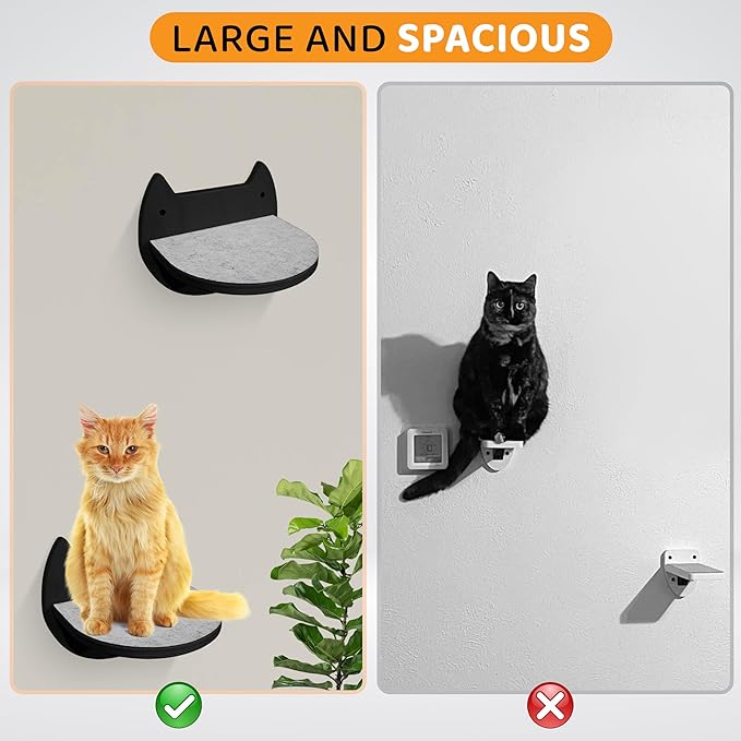 Cat Wall Shelves with 3 Steps – Modern Wood Wall Mounted Furniture, Climber & Perch Shelf for Cats up to 30lbs – Sturdy Floating Bed for Large Cats - Black