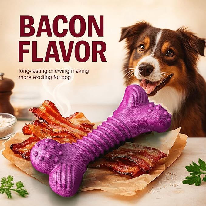 Dog Toys for Aggressive Chewers, Dog Toys for Medium Large Dogs, Natural Rubber Dog Chew Toys with Beef Flavor, Indestructible Chew Toys for Aggressive Chewers (Purple)