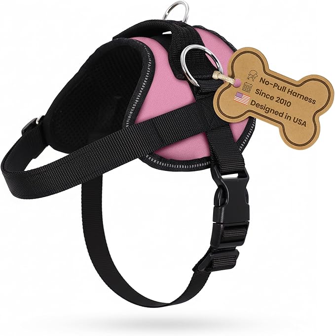 Bark Appeal Light Pink No-Pull Dog Harness for Extra Small Sized Pets – Adjustable, Reflective Vest with 3 Leash Clips for Added Control, Easy Walks & Training – XS