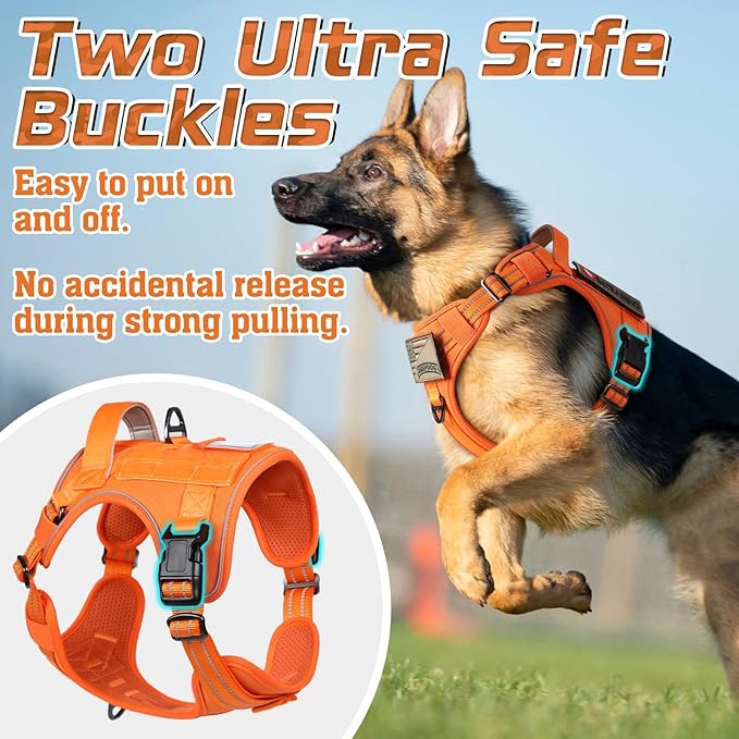 rabbitgoo Tactical Dog Harness for Small Dogs, No Pull Military Service Vest with Handle & Molle, Easy Control for Training Walking, Adjustable Reflective Straps, Orange, S