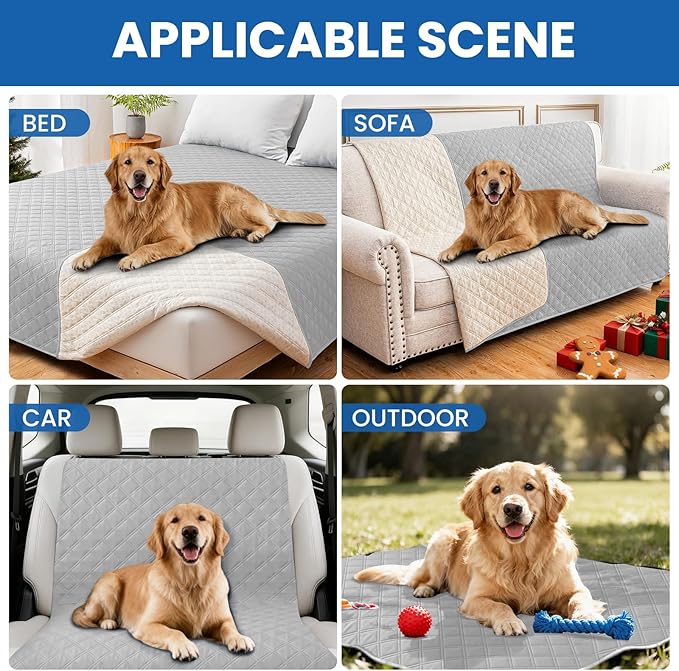 Waterproof Couch Covers for Pets, Waterproof Dog Bed Cover, Anti-Slip Soft Dog Blankets, Couch Cover for Dogs Washable, Pet Blanket for Puppy Large Dogs Cat (82x82 Inch, Light Grey)