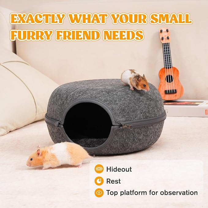 Guinea Pig Hideout 2 Pack, Double Function Guinea Pig Bed with 3 Soft Cushions, Small Animal Cage Accessories for Guinea Pigs, Hamsters, Hedgehogs, and Ferrets (Dark Grey & Dark Grey)