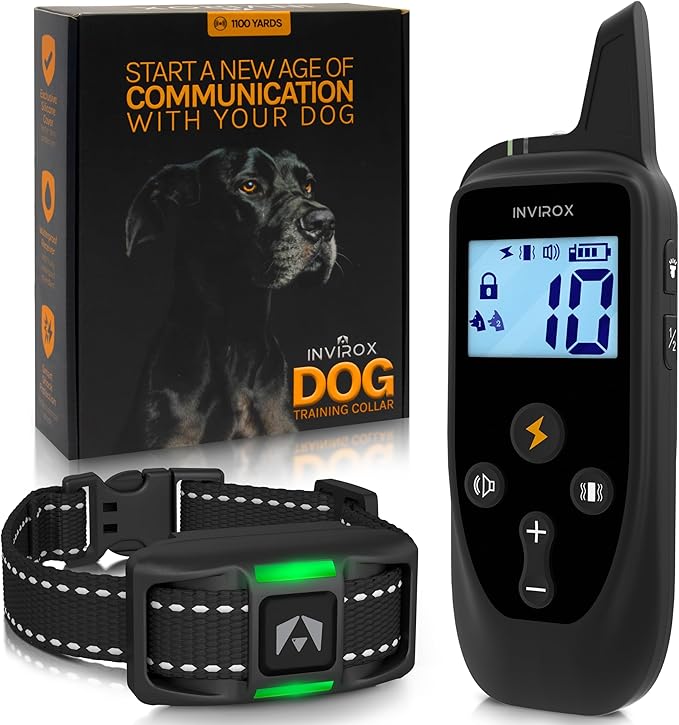 INVIROX 2026 Edition Dog Training Collar, 123 Levels for Reactive or Stubborn Dogs, 1100yd Long-Range E Collar, Waterproof Rechargeable System with Manual Bark Control for Large Dogs