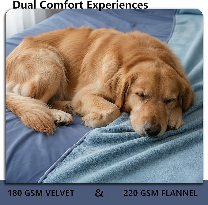 Waterproof Blanket for Bed, Leak Proof Dog Couch Blankets Reversible, Pet Throw Sofa Furniture Protector Machine Washable-82 x120,Navy Blue+Stone Blue