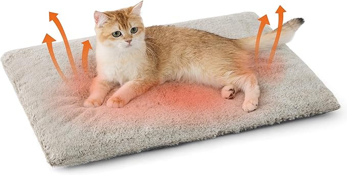 Bedsure Self Warming Cat Bed, Extra Warm Self Heating Mat for Cats & Dogs Non Electric, Anti-Slip Small Thermal Pet Pad Indoor with Removable Washable Cover, 24" x 18",Brown