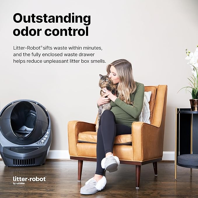 Litter-Robot 3 Connect Core Bundle by Whisker, Grey - Includes Automatic, Self-Cleaning Litter Box, LitterTrap Mat, Fence, Ramp, 25 Liners, 3 Carbon Filters & WhiskerCare 1-Year Warranty