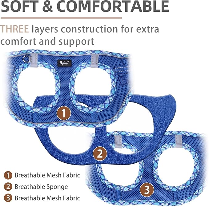 PUPTECK Dog Harness and Leash Set for Small Medium Dogs No Pull Step-in Soft Mesh Puppy Cat Vest Harnesses Reflective at Night, Upgraded New Blue S