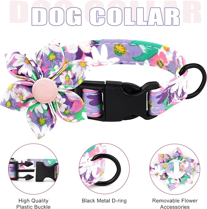 Beirui Cute Girl Dog Collars, Harnesses & Leashes Set - Adjustable Dog Collar and Leash Set with Flower - Soft Mesh Dog Vest Harness for Puppies Small & Extra Small Dogs Cats (Purple,XXS)