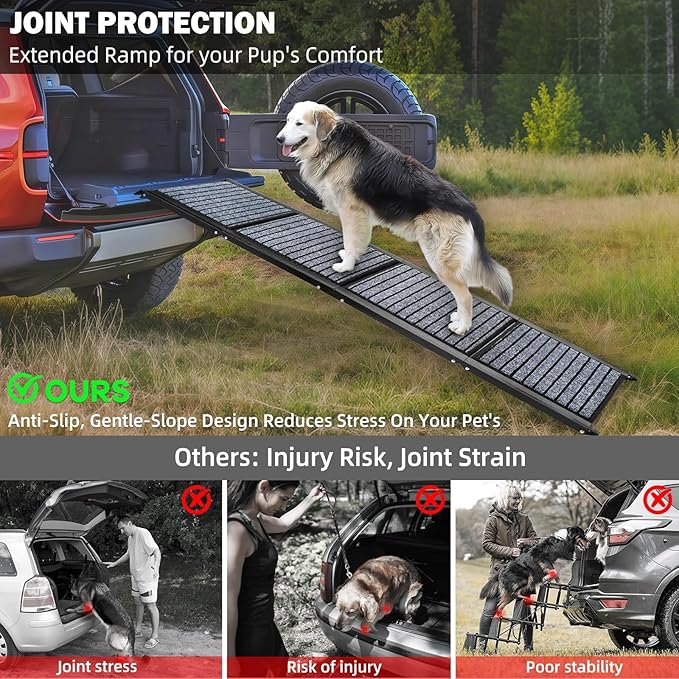 Dog Ramp for Car, 67'' Portable Pet Ramp for Large Dogs Up to 250 LBS, 17.3" Wide Folding Dog Ramp, with Anti-Slip Rug Surface, Outdoor Dog Ramps for SUV Car & Truck