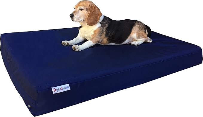 Dogbed4less Medium Large Orthopedic Dog Bed with Memory Foam for Pet, Waterproof Liner with Strong Nylon Blue External Cover, 37X27X4 Inches