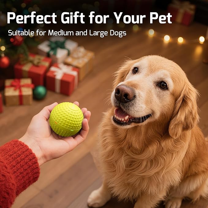 Chew Resistant Smart Interactive Dog Balls, Durable Food-Grade Rubber Material, Automatic Moving, Bouncing, Rotating Toy with Light for Medium, Large Dogs, IPX7 Waterproof (Yellow)