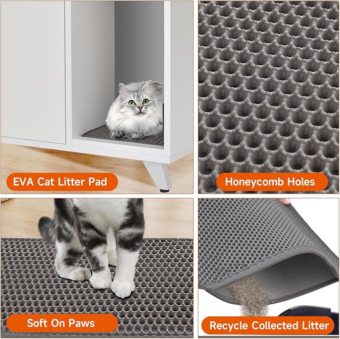 Cat Litter Box Enclosure, Hidden Litter Box Furniture Washroom Storage Cabinet, Modern Cat House with Scratche Pad (White)