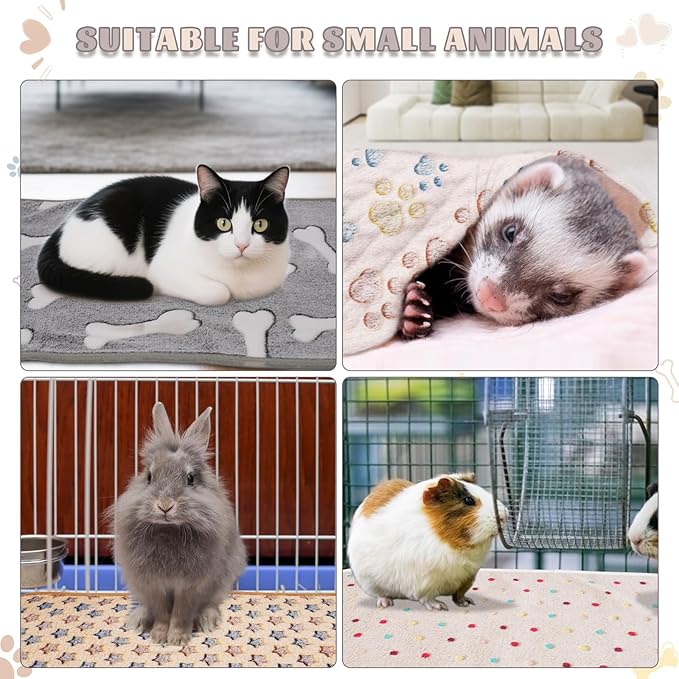 6 Pack Guinea Pig Cage Liner, Washable Guinea Pig Fleece Blankets Beding Accessories, Flannel Throw Warm Sleep Mat, Pet Pee Pads for Small Animal Hamster Rabbit Puppy Cat (24x16 Inch)