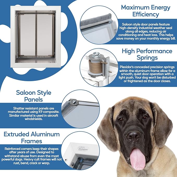 Plexidor Performance Pet Doors for Cats and Dogs - Wall Mount Pet Door with Lock and Key - Energy Efficient - White (Large Plus)