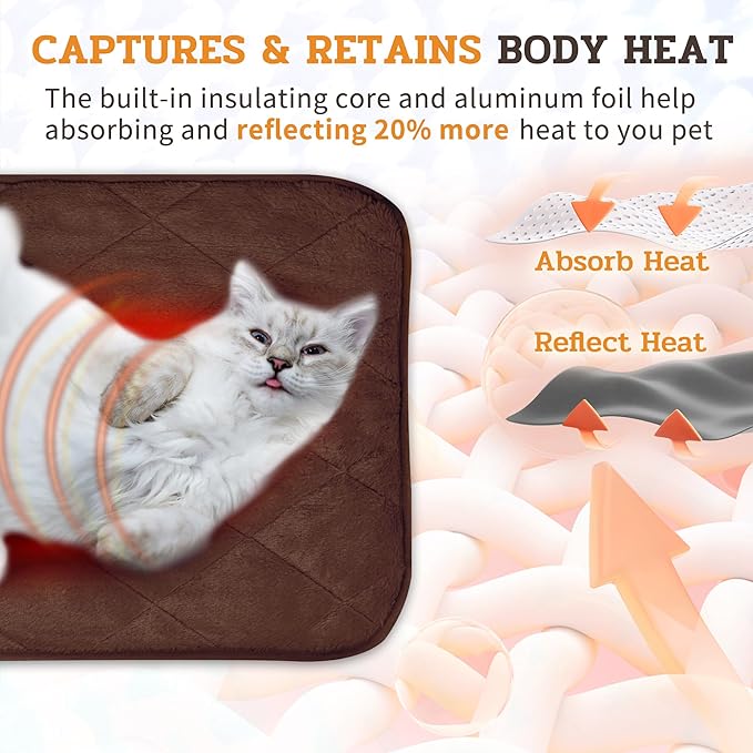 NWK Fluffy Self Warming Cat Mat, Cat Blanket, Thermal Dog Mat, Washable, Non-Slip Bottom for Sofa & Crate & Kennel & Car Seat (Coffee Brown, Small (20'' X 16'' X 0.4''))