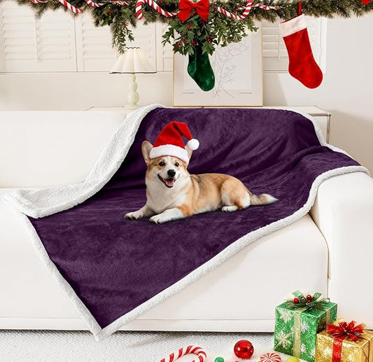 Smiry Waterproof Blanket Throw for Large Dogs, Soft Reversible Dog Blanket for Sofa Couch Bed, Washable Leakproof Sherpa Fleece Furniture Couch Protector(40"x60", Dark Purple/White)