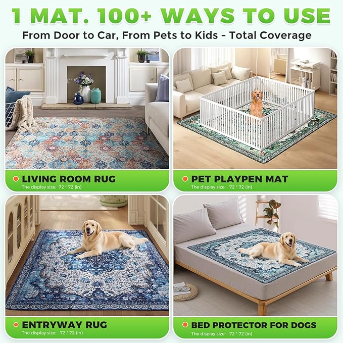 Hompet 2 Pack Super Absorbent Dog Door Mat for Muddy Paws, Washable Pee Pads for Dogs, Reusable Puppy Training Pads, Quick Dry Non-Slip Pet Entryway Rug, Leak-Proof Potty Pad for Indoor Floors 72x72