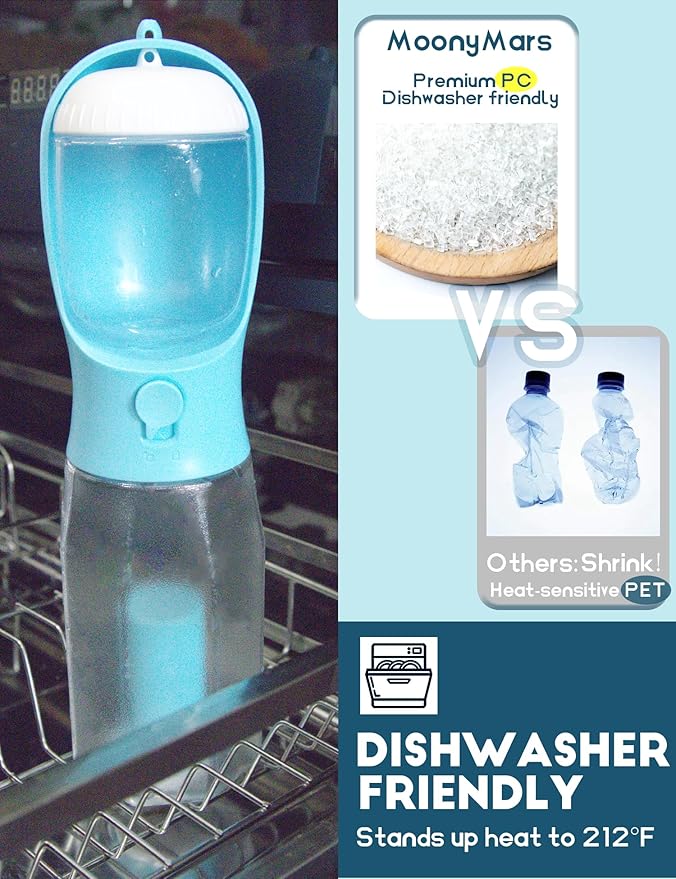 Portable Water Bottle for Dogs, 3 in 1 Pet Travel Bowl Dispenser with Food Treat Container & Poop Bag Holder, Summer Outdoor Walking Hiking Accessories for Large Dog On The Go - Blue, 20oz