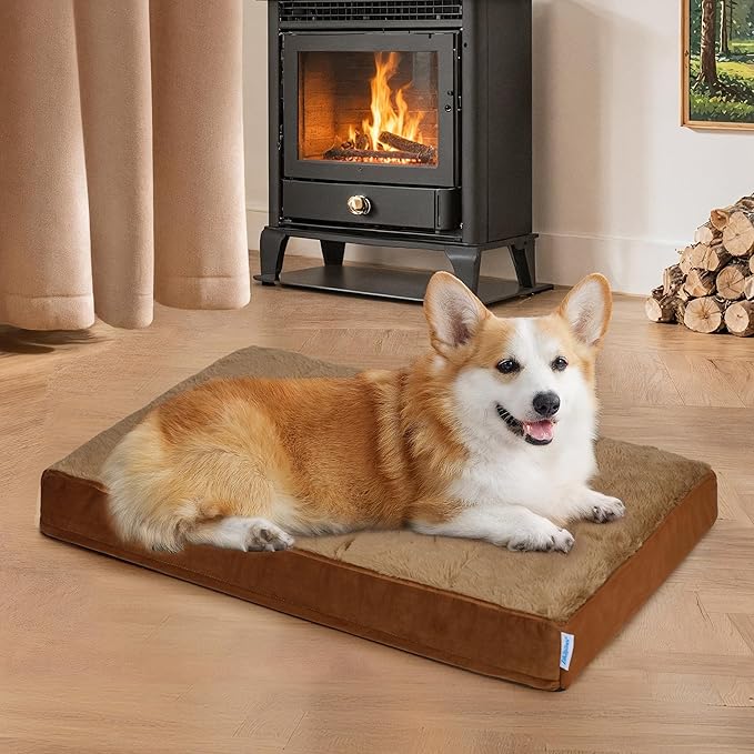 Dog Bed for Medium Dog - Orthopedic Pet Beds with Memory Foam, Waterproof Removable Washable Cover with Non-Slip Bottom, Khaki, 30" L x 20" W x 3" H