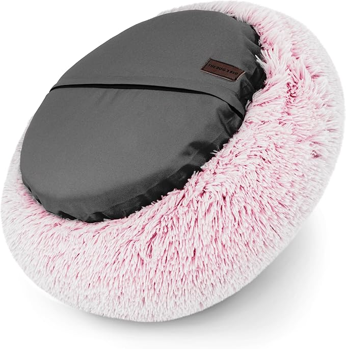 The Dog’s Bed Sound Sleep Original Calming Dog & Cat Bed, Anti-Anxiety Rose Pink Fur Donut Nest Snuggler, with Removable Cover, Veterinary Approved