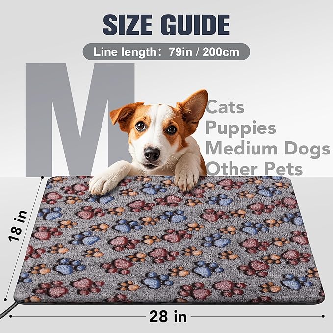 Newget Cat Heating Pad, Waterproof Pet Heating Pad for Cats Dog Indoor, 11 Adjustable Temperature Cat Warming Bed Mat with Timer, Indoor Heated Bed with Chew Resistant Cord (M: 28'' L X 18'' W)