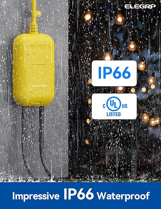 ELEGRP Outdoor Smart Dimmer Plug Waterproof IP66, Smart WiFi Plug with 2 Individually Sockets, Compatible with Alexa & Google Assistant, Outdoor Dimmer for String Lights, UL Listed, 1 Pack, Yellow