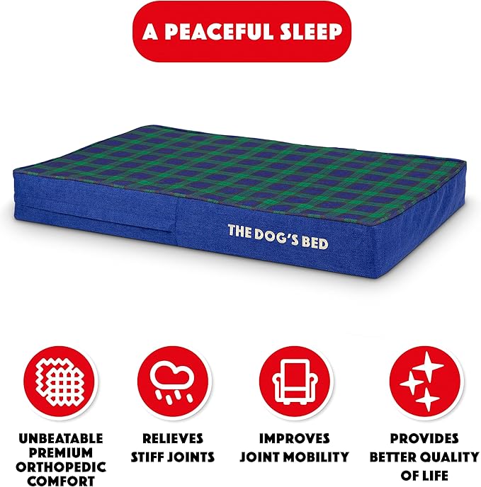 The Dog’s Bed Orthopedic Memory Foam Dog Bed, Medium Black Watch Tartan, Pain Relief Arthritis, Hip & Elbow Dysplasia, Post Surgery, Lameness Supportive, Waterproof Washable Cover, Veterinary Approved
