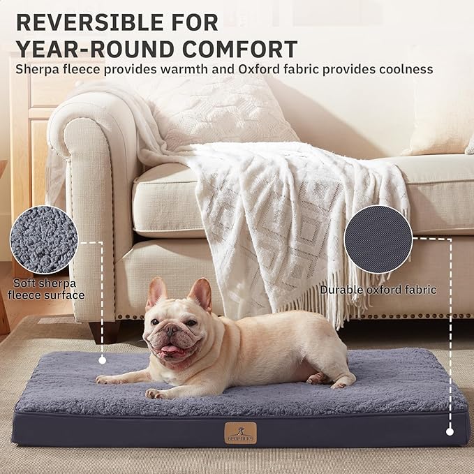 Bedfolks Orthopedic Dog Bed for Large Dogs - Egg Foam Dog Crate Bed with Removable Waterproof Cover, Pet Bed Mat Suitable for Dogs and Pets Up to 65 lbs (36 x 27 x 3 inches, Dark Grey)