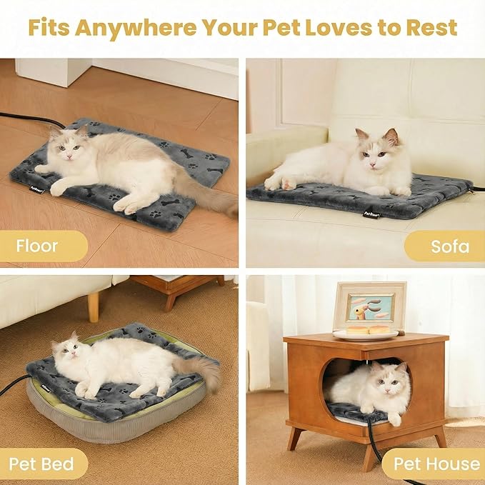 Heated Pet Pad for Dogs and Cats, Waterproof Heating Mat with Chew-Resistant Cord, Constant Warmth for Indoor & Covered Outdoor Use, Multiple Sizes and Colors (Grey, S: 16" × 13" × 1.3")